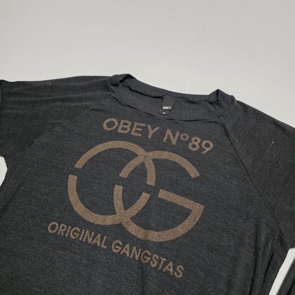 OBEY No. 89 Original Gangstas Wide Neck Long Sleeve Top Grey Women's Size M